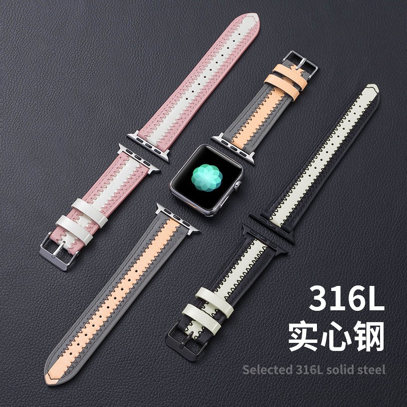 Band luminous luminous leather handmade strap for Apple Watch se/6/5/4/3/2/1，38mm/42mm/40mm/44mm