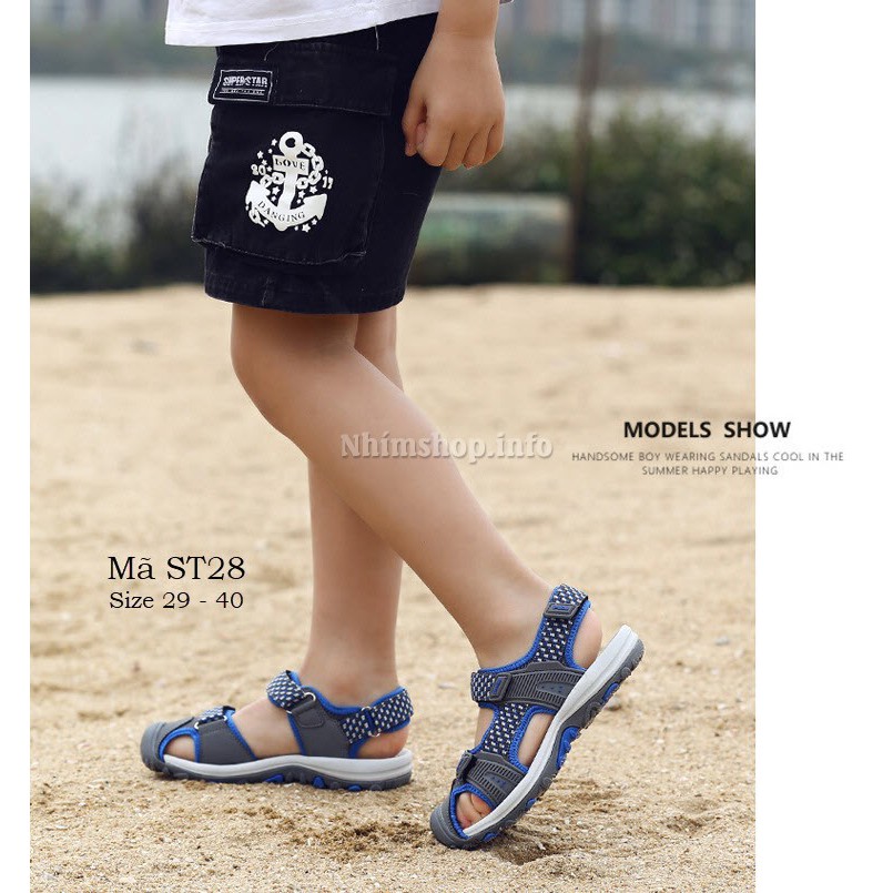 Dép sandal bé trai - Dép rọ quai hậu cho bé đi học đi chơi đi biển hàng nhập phù hợp cho trẻ em 4 - 15 tuổi ST28
