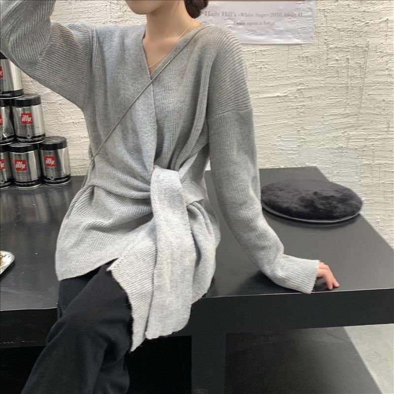 Áo len tay dài cổ chữ V dáng rộng thời trang mùa thu mới cho nữ