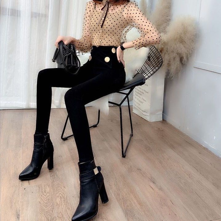 Jiashucheng Quần Legging Lưng Cao Co Giãn Màu Đen Thời Trang Xuân Hè Cho Nữ
