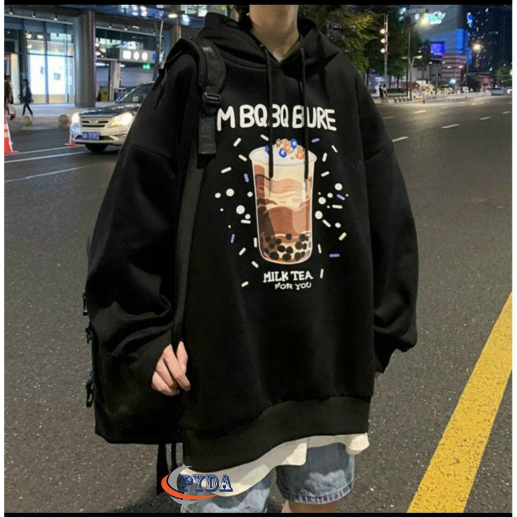 Áo Khoác Hoodie Nỉ Bông In Hình Trà Sữa Form rộng Unisex Nam Nữ Couple đều mặc được