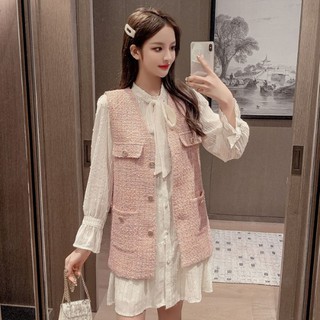 Set áo tweet+đầm sơ mi