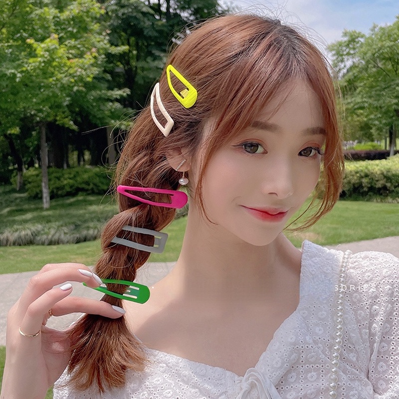 Set 1/2 kẹp tóc mái màu sắc đơn giản phong cách Hàn Quốc cho nữ