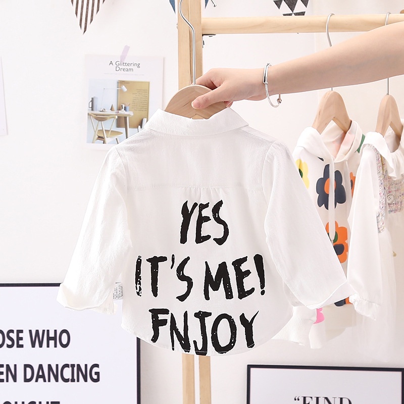 Áo sơ mi tay dài in chữ màu sắc thanh lịch cho bé trai