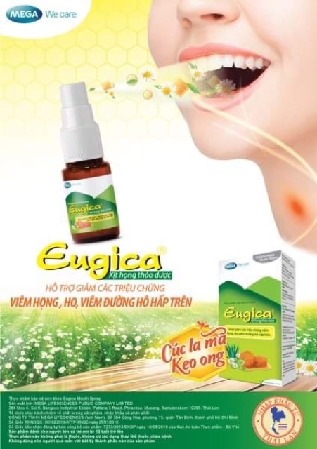 Xịt họng thảo dược Eugica Mouth Spray - Giảm ho, đau rát họng, khan tiếng, phòng &amp; ngăn các triệu chứng bệnh hô hấp trên