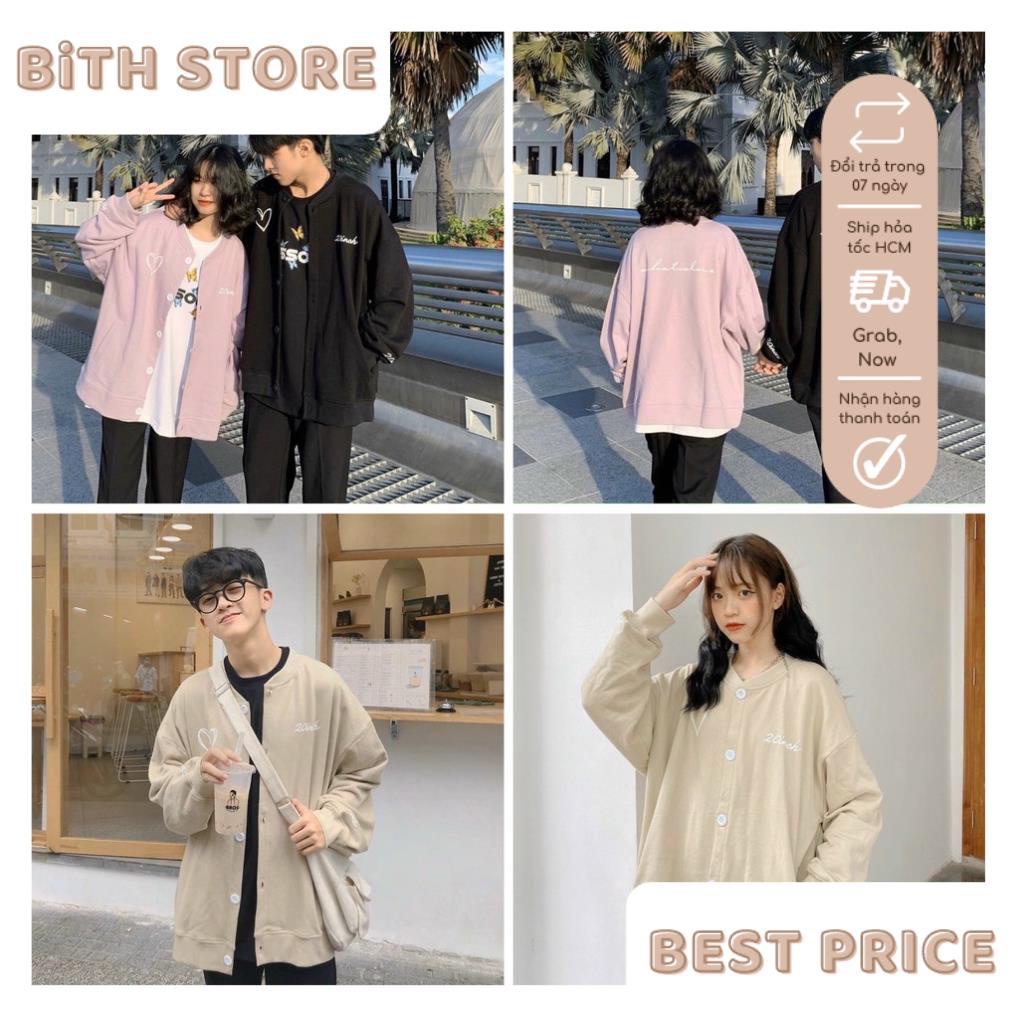 Áo khoác cardigan nam nữ thêu tim Hàn Quốc 20 inch, áo khoác nhẹ unisex thời trang