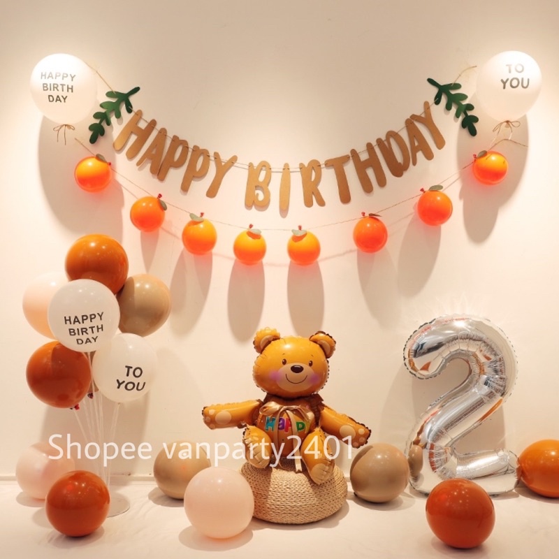 [Mã LIFEXANH03 giảm 10% đơn 500K] Set bóng gấu nâu trang trí sinh nhật phong cách Hàn Quốc