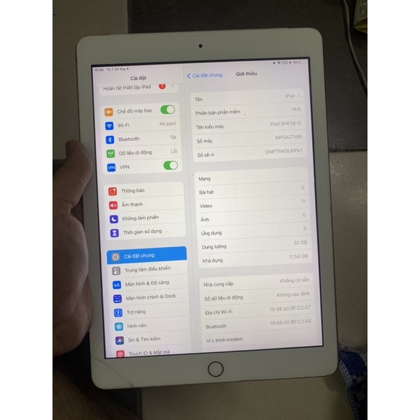 tablet táo Gen 5 bản 32G + 4G LTE,hình thức ít xước