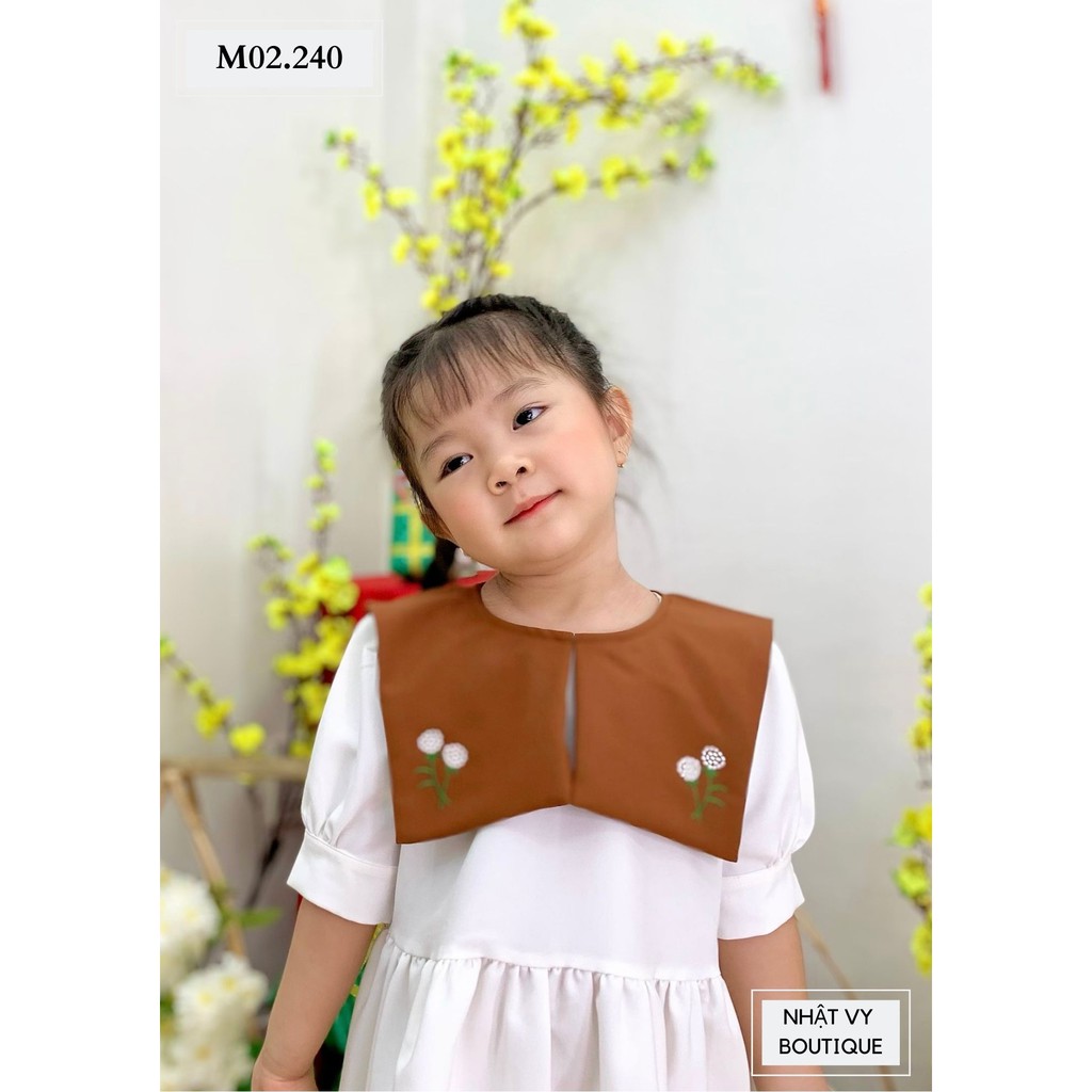 Đầm Bé NHẬT VY Cổ Vuông Thêu Hoa Chiết Eo Chất Cotton Dáng Babydoll Màu Vàng, Trắng - M02