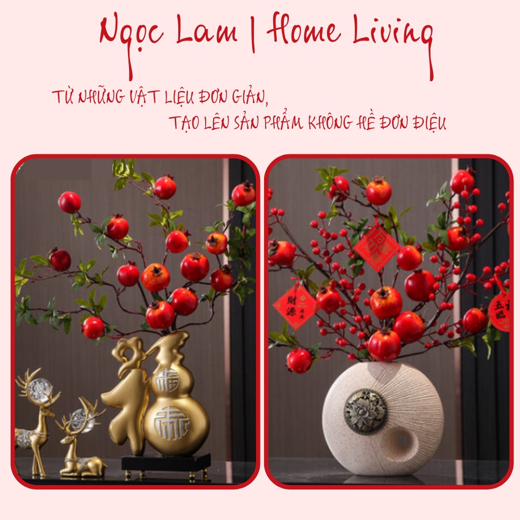 Cành quả lựu giả 6 quả chất liệu cao cấp trang trí phòng ngủ, phòng khách, quán cafe, phòng đọc sách, nhà hàng