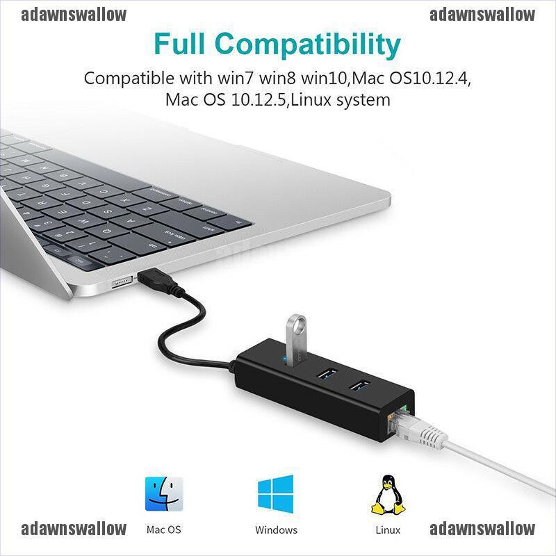 Bộ Chia 3 Cổng Usb 3.0 Gigabit Ethernet Lan Rj45 Hub Sang 1000mbps