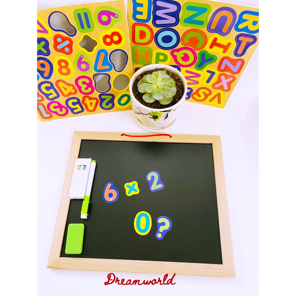 Đồ Chơi Gỗ Bảng Từ 2 Mặt Cho Bé Học Bài - Kèm 1 bộ số và 1 bộ chữ gắn nam châm (KT 35 x 28 cm) -  Dreamworld