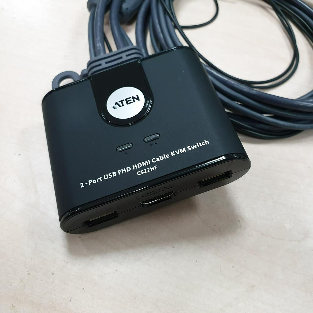Bộ chuyển tín hiệu 2 CPU dùng 1 màn hình, ATEN CS22HF USB HDMI KVM Switch dạng cable - Hàng chính hãng