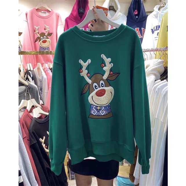 Áo swt nỉ noel thêu nổi ( 2 màu Xanh , Đỏ )