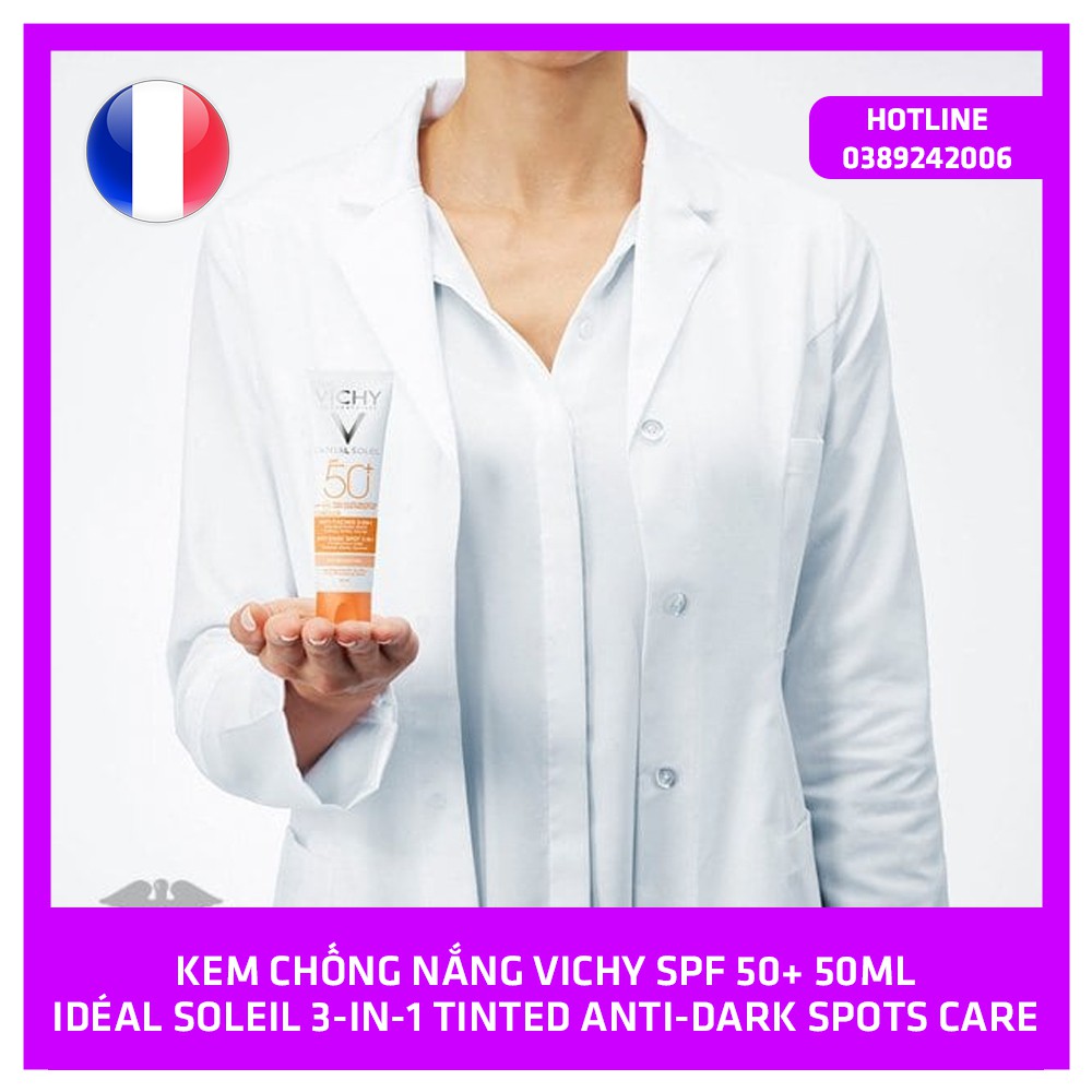 Kem chống nắng Vichy Idéal Soleil 3-in-1 Tinted Anti-Dark Spots Care SPF 50+ 50ml - Nâng tone