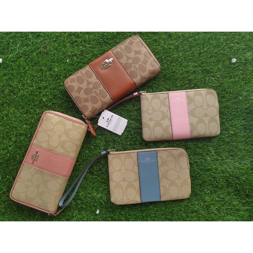 Ví cluch nữ logo phối sọc màu