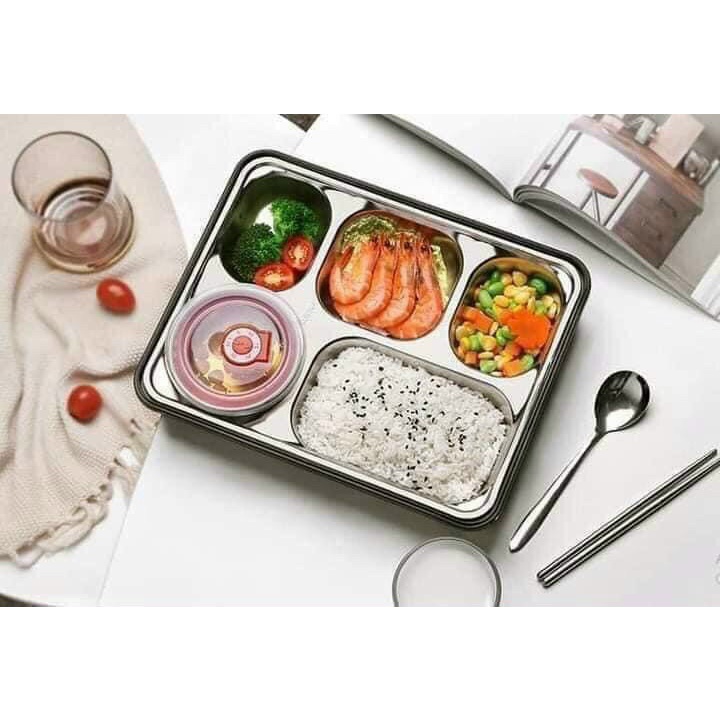 Khay cơm,khay đựng cơm văn phòng 5 ngăn inox cao cấp có nắp đậy
