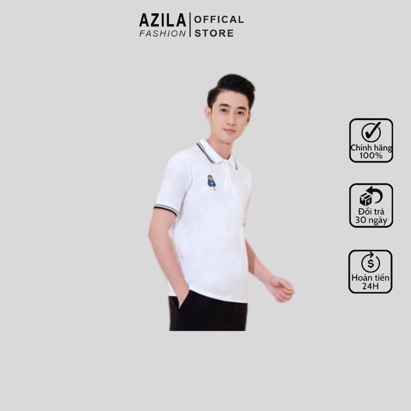 Áo Polo Nam Azila Cổ Bẻ Chất Cá Sấu Mềm Mịn Co Dãn 4 Chiều 2 vạch kẻ cổ logo thêu