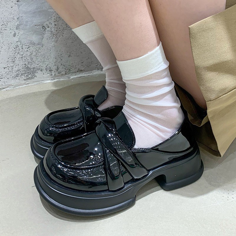 Giày Lolita Nữ Học Đường Cosplay Đan Chéo Nơ Đen, giày búp bê nữ phong cách hàn quốc Vintage