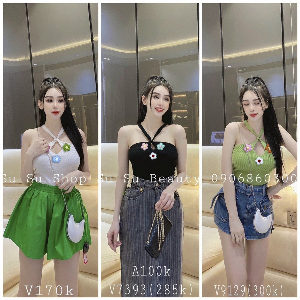 Áo kiếu nữ 2 dây chéo cột đính hoa màu 5 màu cực đẹp cho cô nàng năng động oa