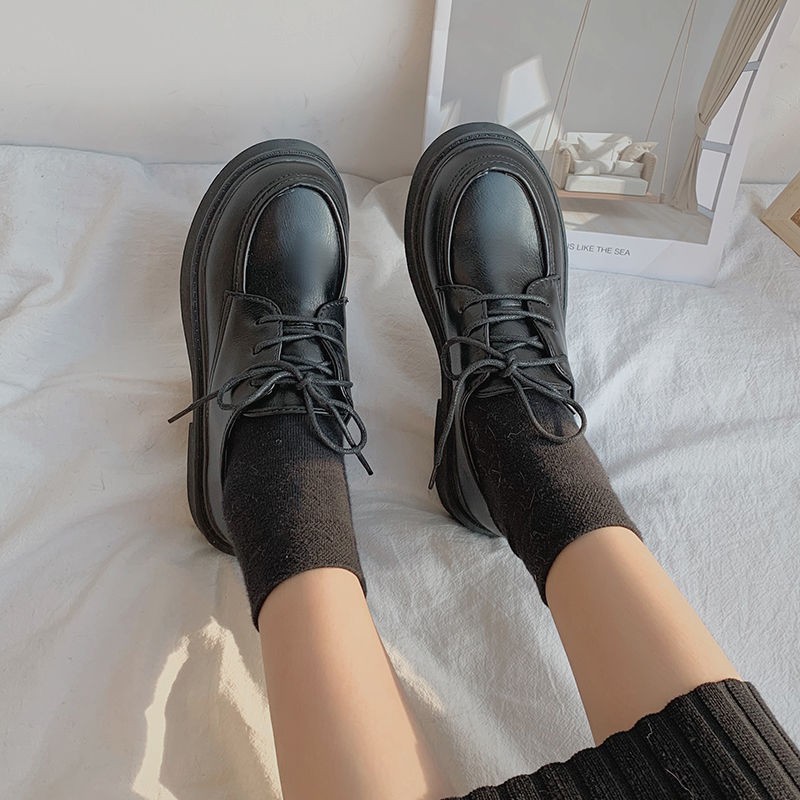 (Hàng sẵn) Giày ulzzang da buộc dây mũi tròn | BigBuy360 - bigbuy360.vn