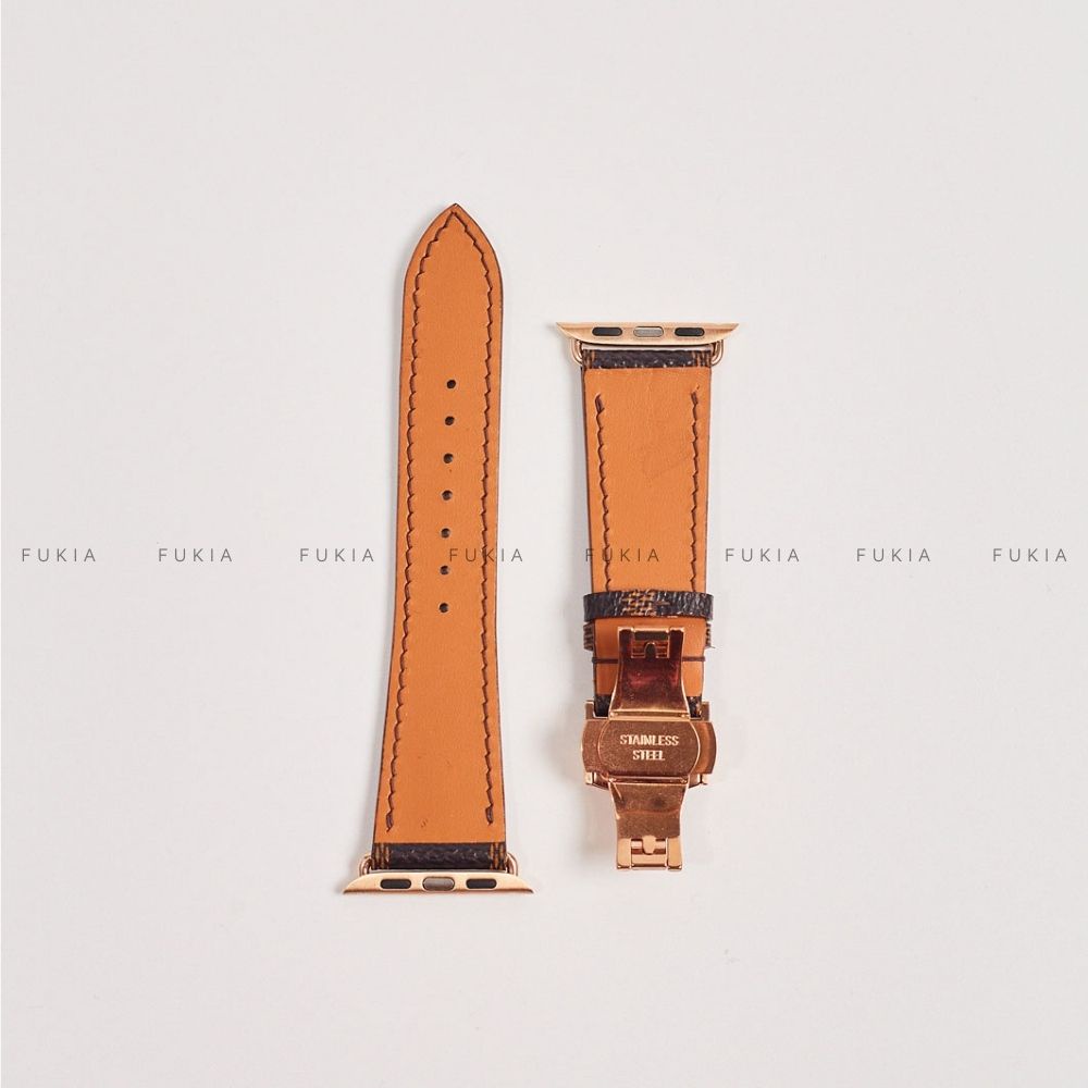 Dây da thủ công IV caro nâu dành cho iWatch đồng hồ thông minh Series 1/2/3/4/5/6/7/SE FUKIA DDTC217