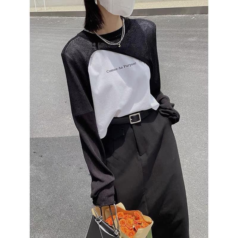Set áo len tăm dài tay khoét ngực kèm áo ba lỗ dáng croptop phong cách ulzzang hàn quốc- Áo thun nữ len TONGKHOQUANAONU