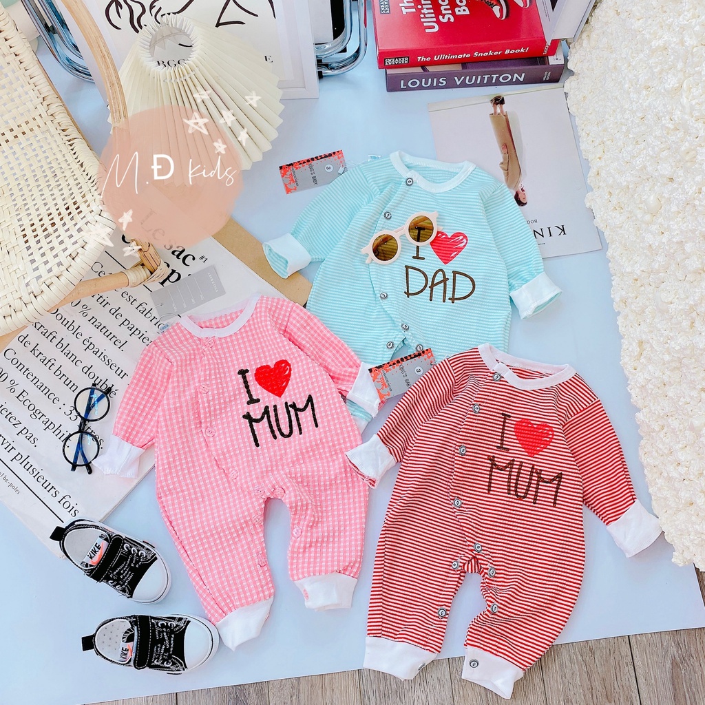 Bộ body dài tay cúc lệch I Love Dad I Love Mum cho bé trai bé gái - HÀNG XỊN