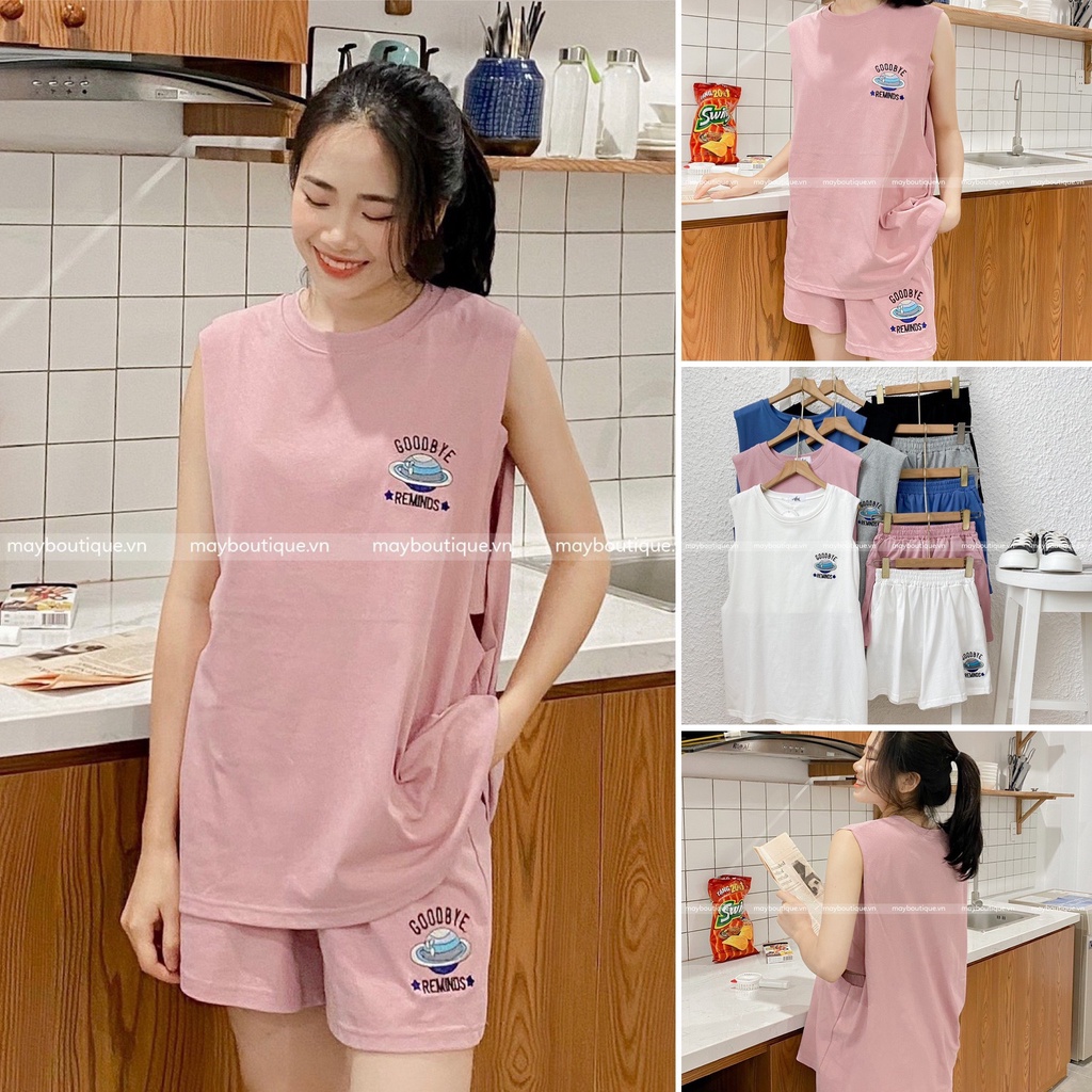 [HÀNG CÓ SẴN] Set Thể Thao Cotton Freesize Tanktop Logo Thêu Kèm Quần Short Hot Hit SSN21H_107.049