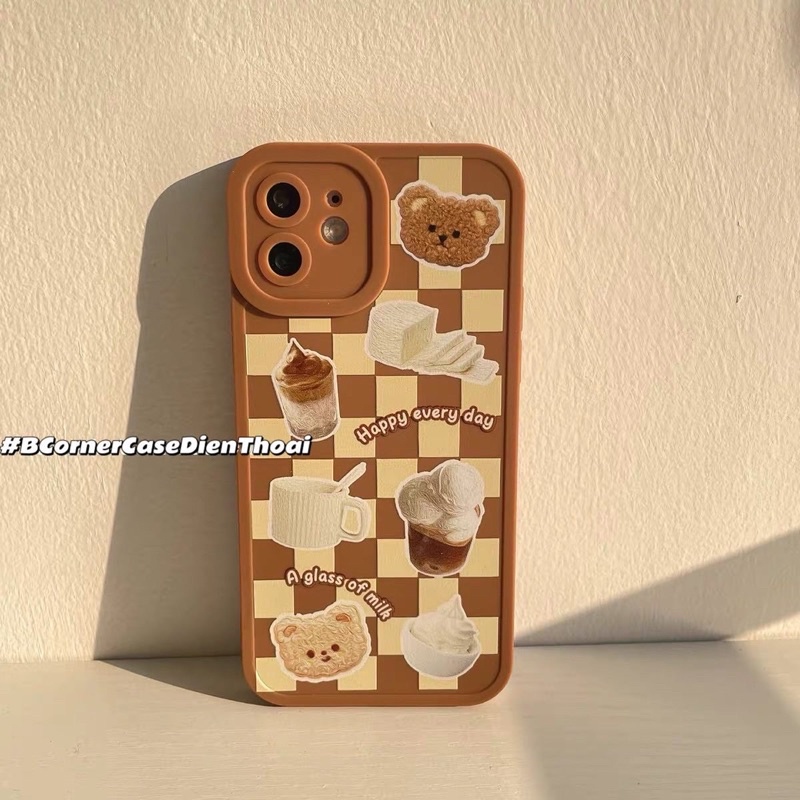 Ốp Điện Thoại Caro Nâu Gấu Kem - CAS2222
