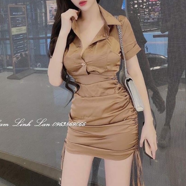 🎀(3 MÀU) ĐẦM SƠ MI BODY TAY NGẮN RÚT HÔNG CÓ DÂY KÉO GIÁ RẺ