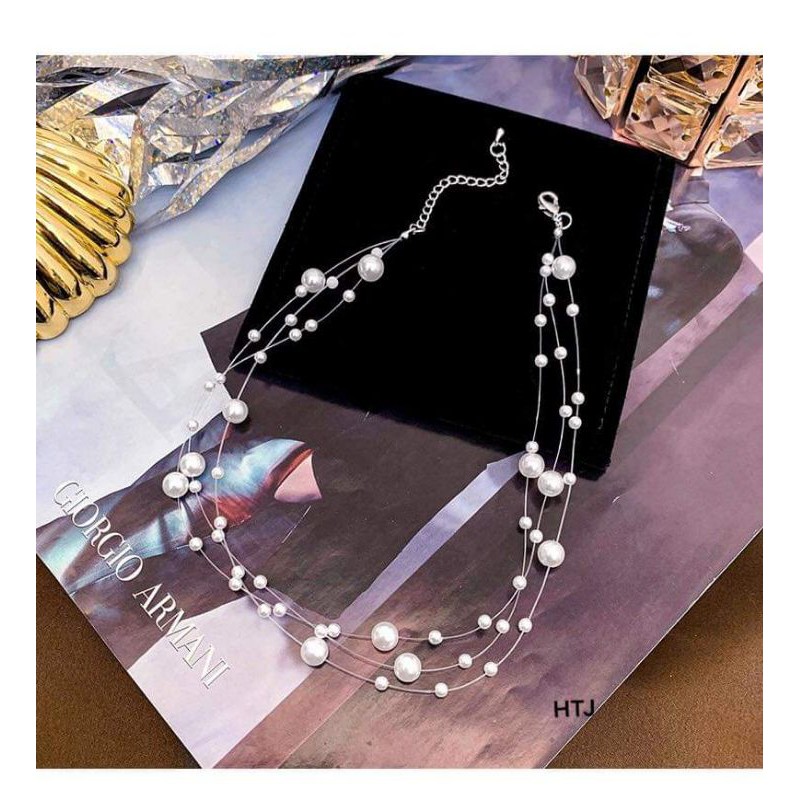Vòng cổ choker tết sợi rối hạt ngọc khóa bạc 925
