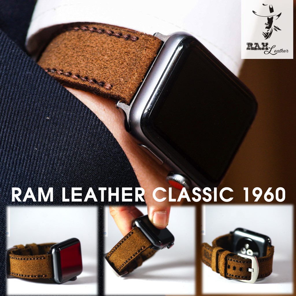 Dây đồng hồ Apple Watch , Iwatch , Iphone Watch Da Bò Lộn Nâu Đậm RAM Leather Classic 1960  Bền Đẹp