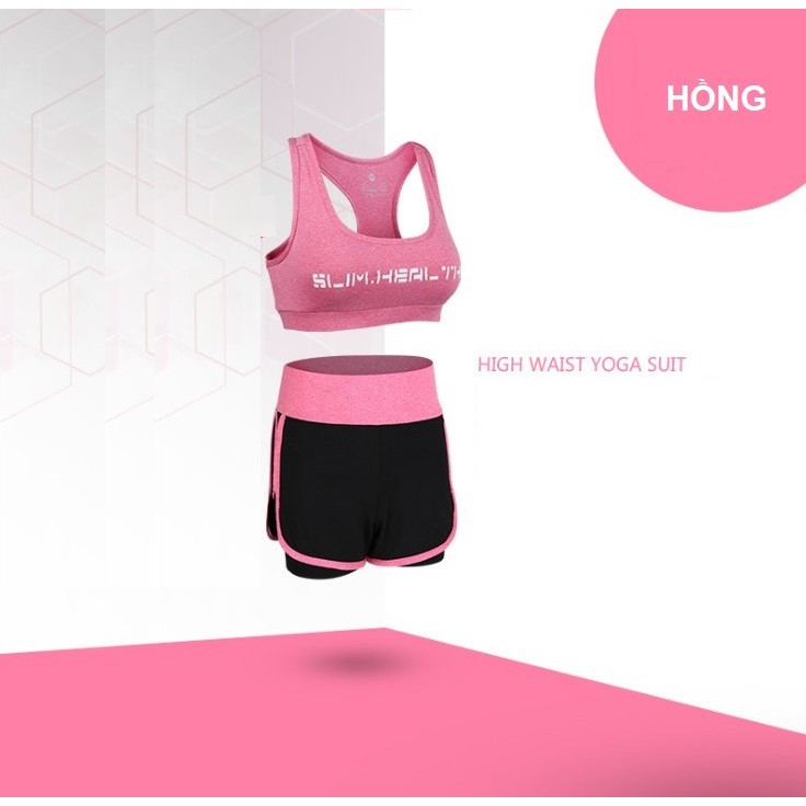 Set Quần Áo Tập GYM Nữ 2 Món, Bộ Đồ Thể Thao Tập GYM YOGA Áo Bra Quần Đùi 2 Lớp