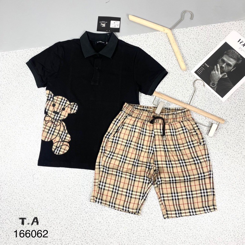 Bộ Cộc Tay BBR Thêu Gấu Kẻ Caro Vàng