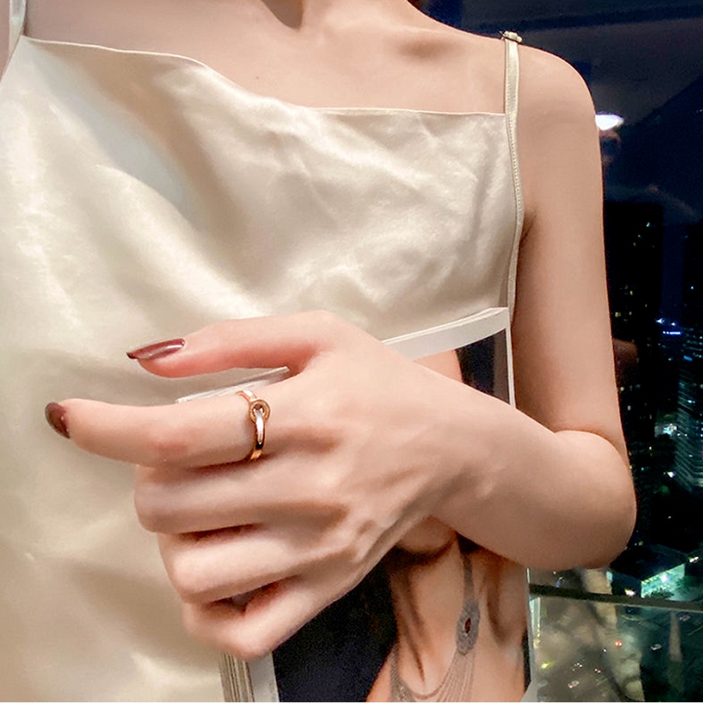 Nhẫn thép titan không phai màu phối fritillary màu trắng kiểu dáng đơn giản sang trọng cao cấp dễ phối đồ làm quà tặng