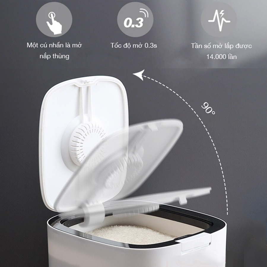 Thùng Đựng Gạo Thông Minh - Chất Liệu ABS Cao Cấp - Nhấn Nút Tiện Lợi - 2 Loại Kích Thước