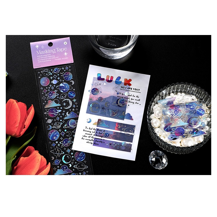 Hình dán trang trí nhật ký họa tiết đa dạng màu galaxy ấn tượng