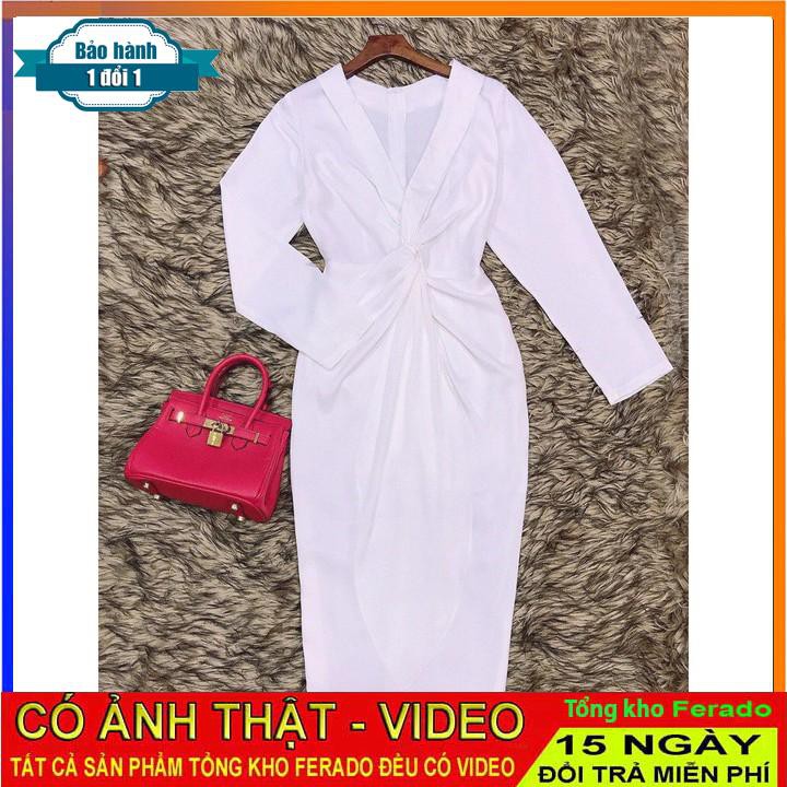 [ xả kho ] MiD Đầm trắng tinh khôi cổ V dài tay V1221 Mie Design kèm ảnh thật