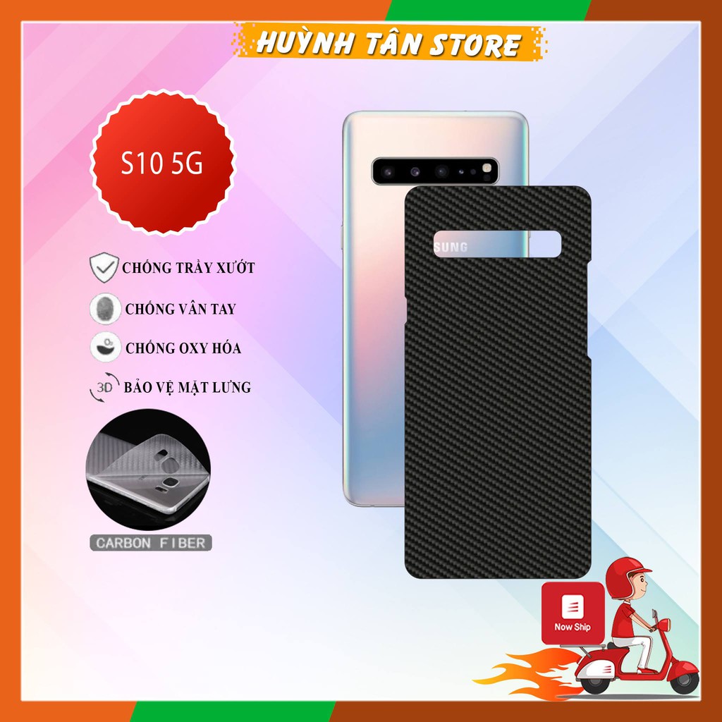 Miếng dán decal carbon mặt sau Samsung S10 5G chống trầy mặt lưng, chống bám vân tay