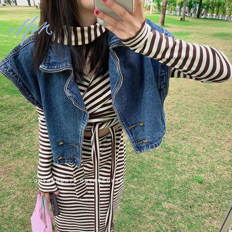 Áo Khoác Denim Không Tay Dáng Rộng Phối Khóa Kéo Phong Cách Thời Trang Retro Mỹ Hàng Mới 2022