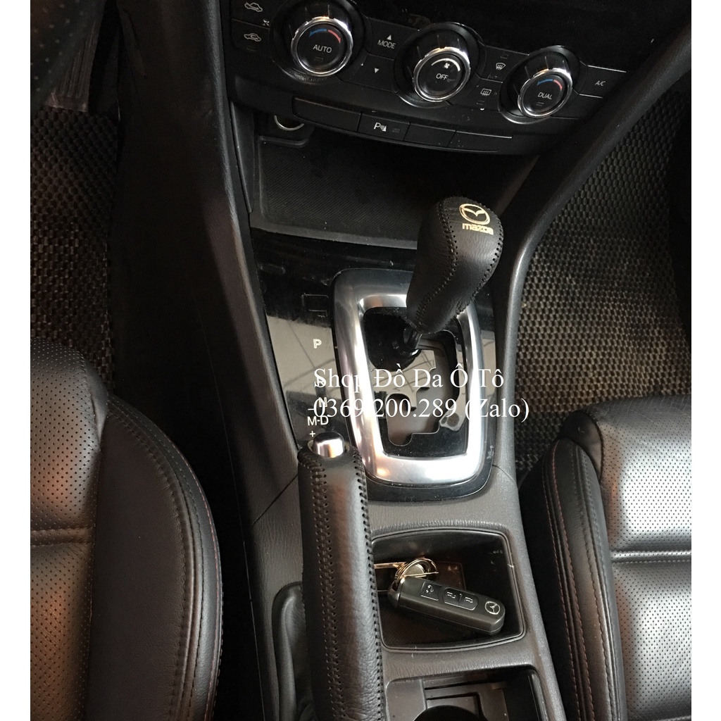 Combo bọc cần số phanh tay Mazda 3, 3s, 6 năm 2010-2015 số tự động da bò handmade, nhiều mầu