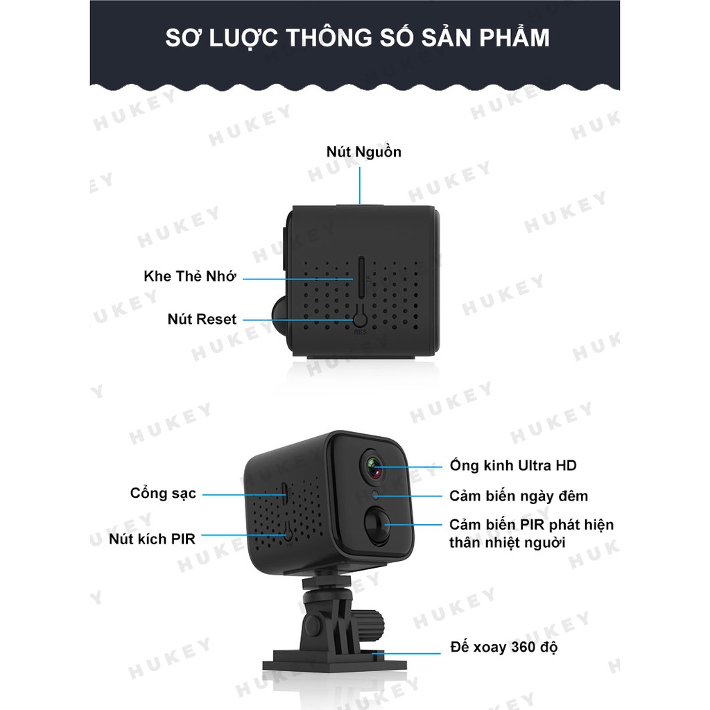 Camera wifi ip mini Hukey Vision A21 siêu nét - Đàm thoại 2 chiều- Cảm biến thân nhiệt -Cảm biến ngày đêm