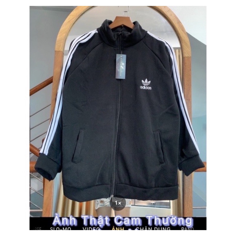 Áo Khoác BomBer Form Rộng Nam Nữ Sọc Tay Áo Nỉ Khoá Kéo Giữa Màu Đen A.didass/N.ike