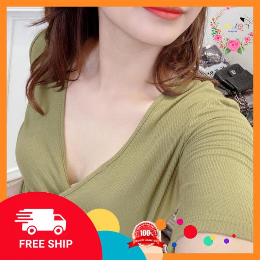 ⚡FREESHIP-HÀNG LOẠI 1⚡ Áo phông nữ, áo thun nữ cổ V vạt đắp chéo xinh yêu, nhiều màu tôn da