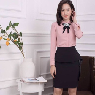 Chân váy nữ công sở họa tiết bèo trên