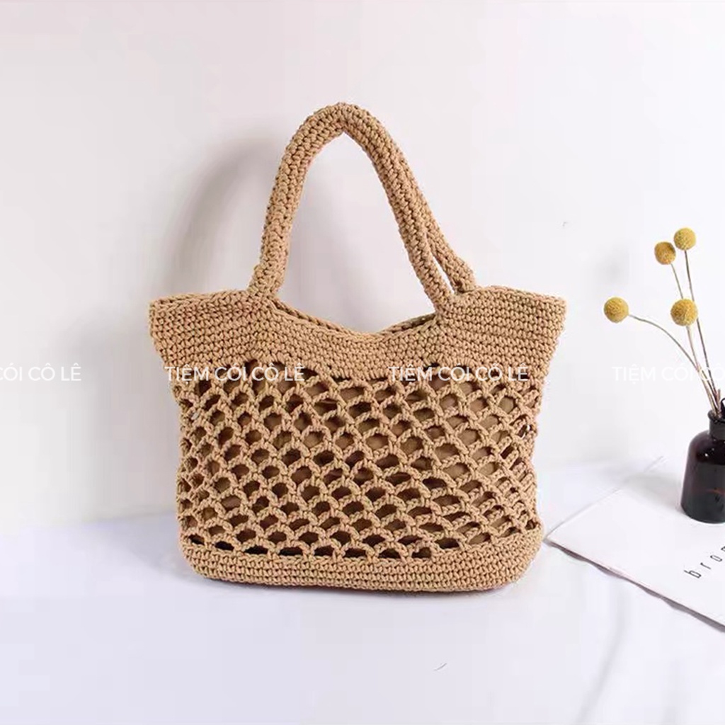 Túi cói sợi dệt len thưa loại 1 phong cách retro phụ kiện đi biển chụp ảnh - Tiệm Cói Cô Lê