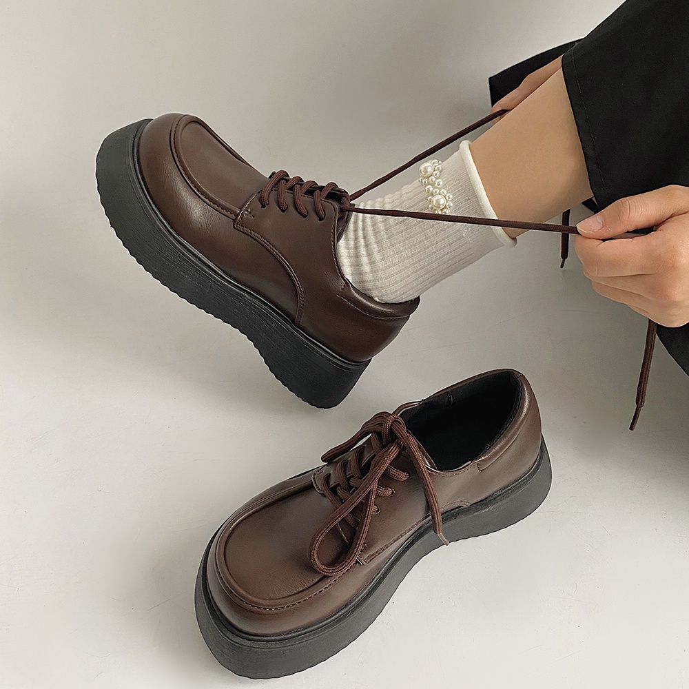 Giày Oxford Da Trơn Nữ Màu Đen Nâu Vintage GL02