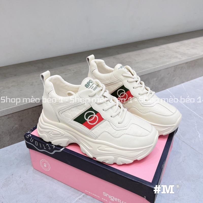 Giày thể thao sneaker trắng vân chìm kẻ sọc chéo đế cao fullbox hàng quảng châu cao cấp