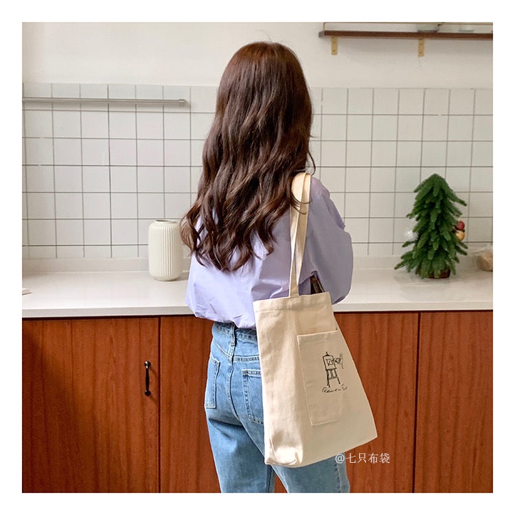 Túi Đeo Vai Vải Canvas Cỡ Lớn In Họa Tiết Phong Cách Vintage Thân Thiện Với Môi Trường
